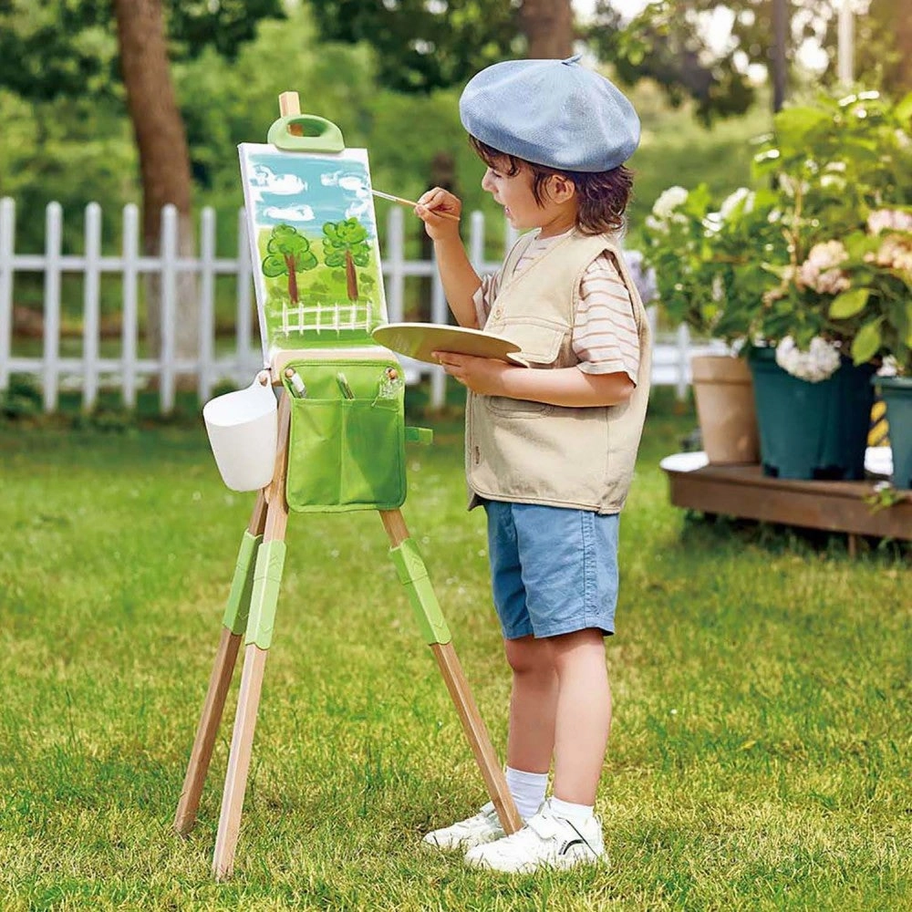 Hape Eco-Friendly Bamboo Kids Easel Set - 14pc, Green & White