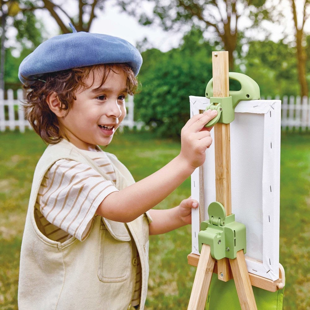 Hape Eco-Friendly Bamboo Kids Easel Set - 14pc, Green & White