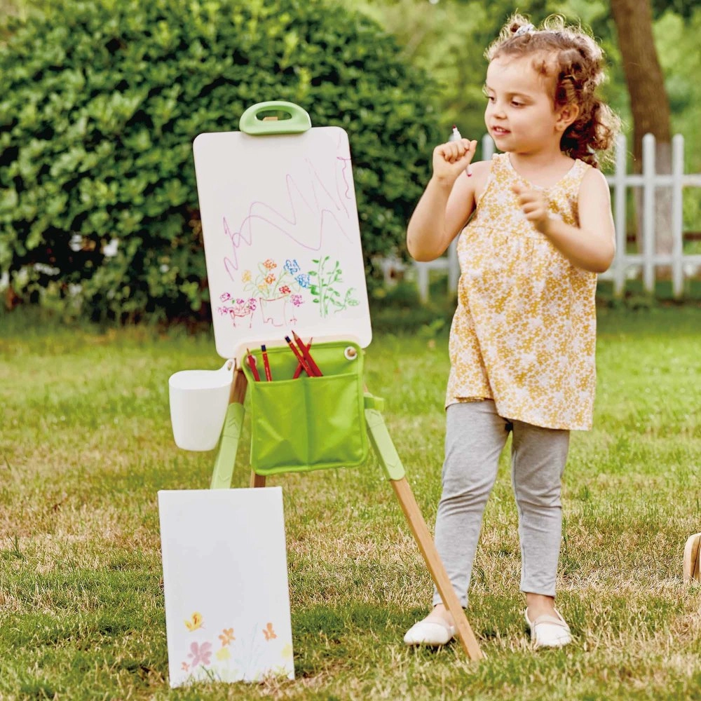 Hape Eco-Friendly Bamboo Kids Easel Set - 14pc, Green & White