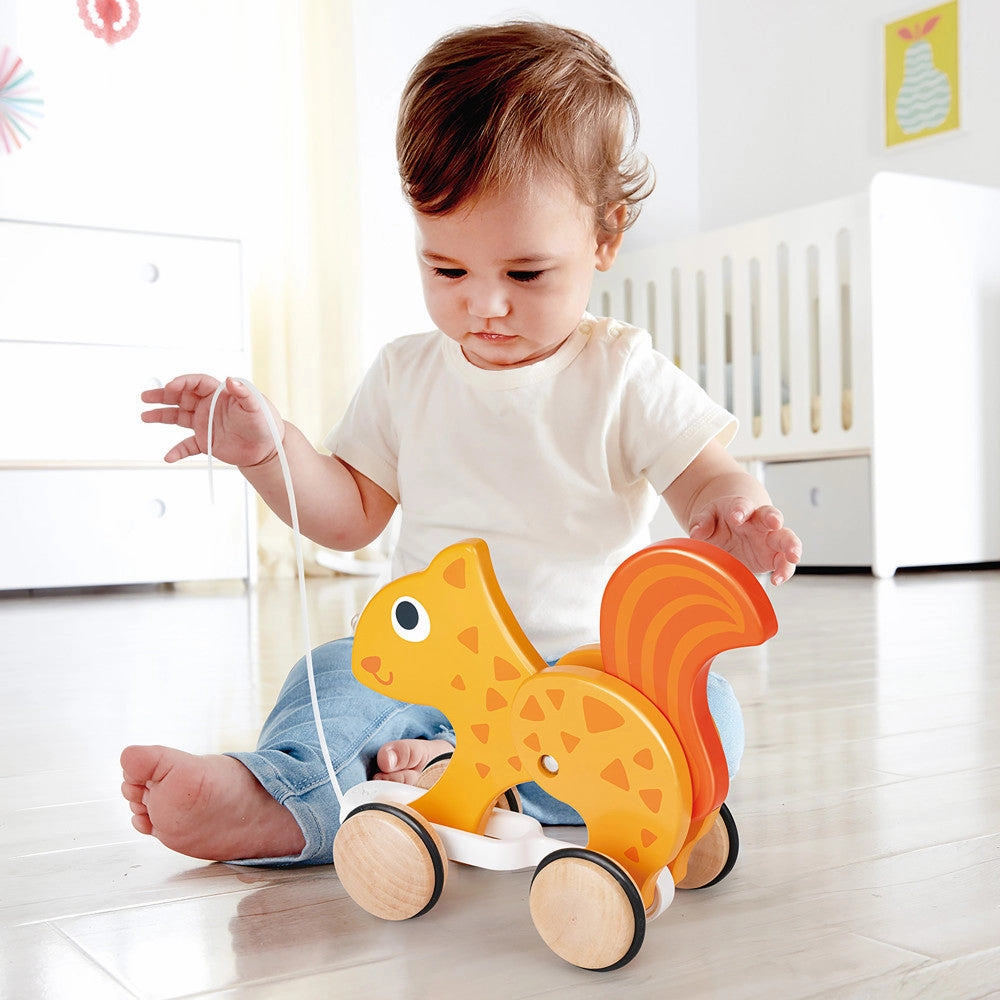 Hape Orange Wooden Squirrel Pull Along Toy