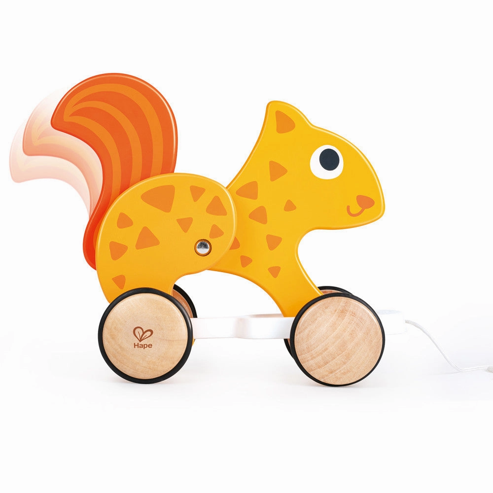 Hape Orange Wooden Squirrel Pull Along Toy
