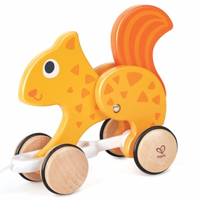 Hape Orange Wooden Squirrel Pull Along Toy