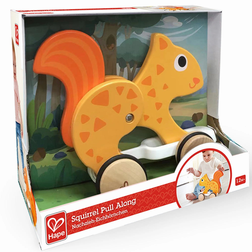 Hape Orange Wooden Squirrel Pull Along Toy