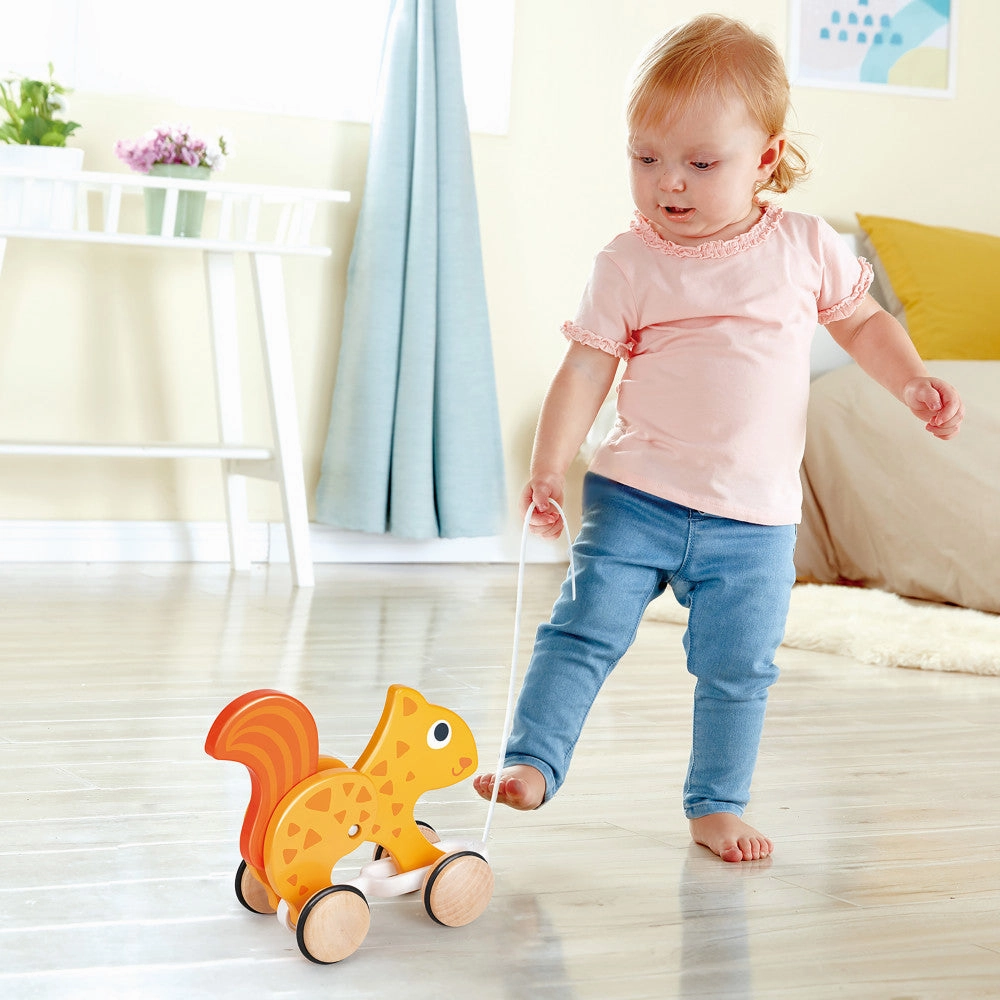 Hape Orange Wooden Squirrel Pull Along Toy