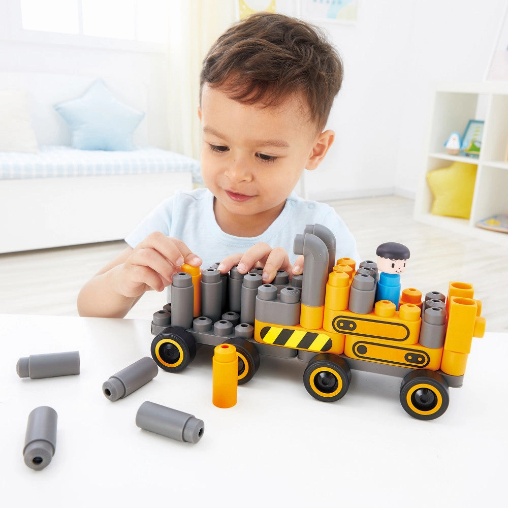 Hape PolyM 43pc Construction Site Building Blocks Set - Yellow/Grey
