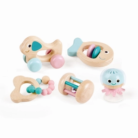 Hape Wooden Multi-Stage Sensory 5-Piece Gift Set - Developmental Toys for Infants and Toddlers