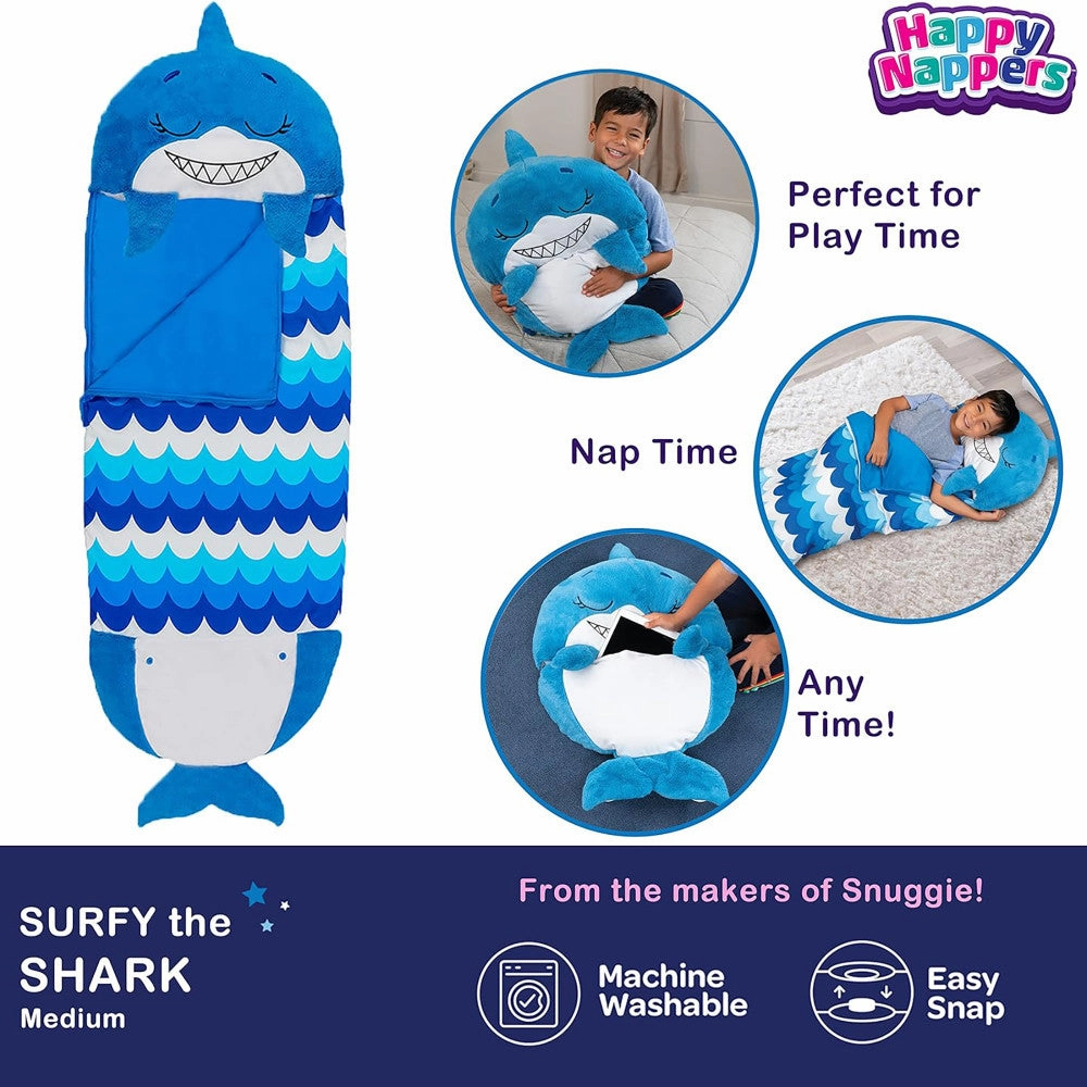 Happy Nappers Blue Shark 54 inch Plush Pillow & Sleepy Sack - Medium