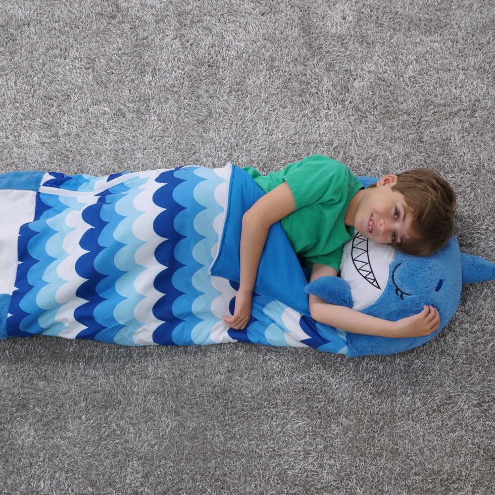 Happy Nappers Blue Shark 54 inch Plush Pillow & Sleepy Sack - Medium