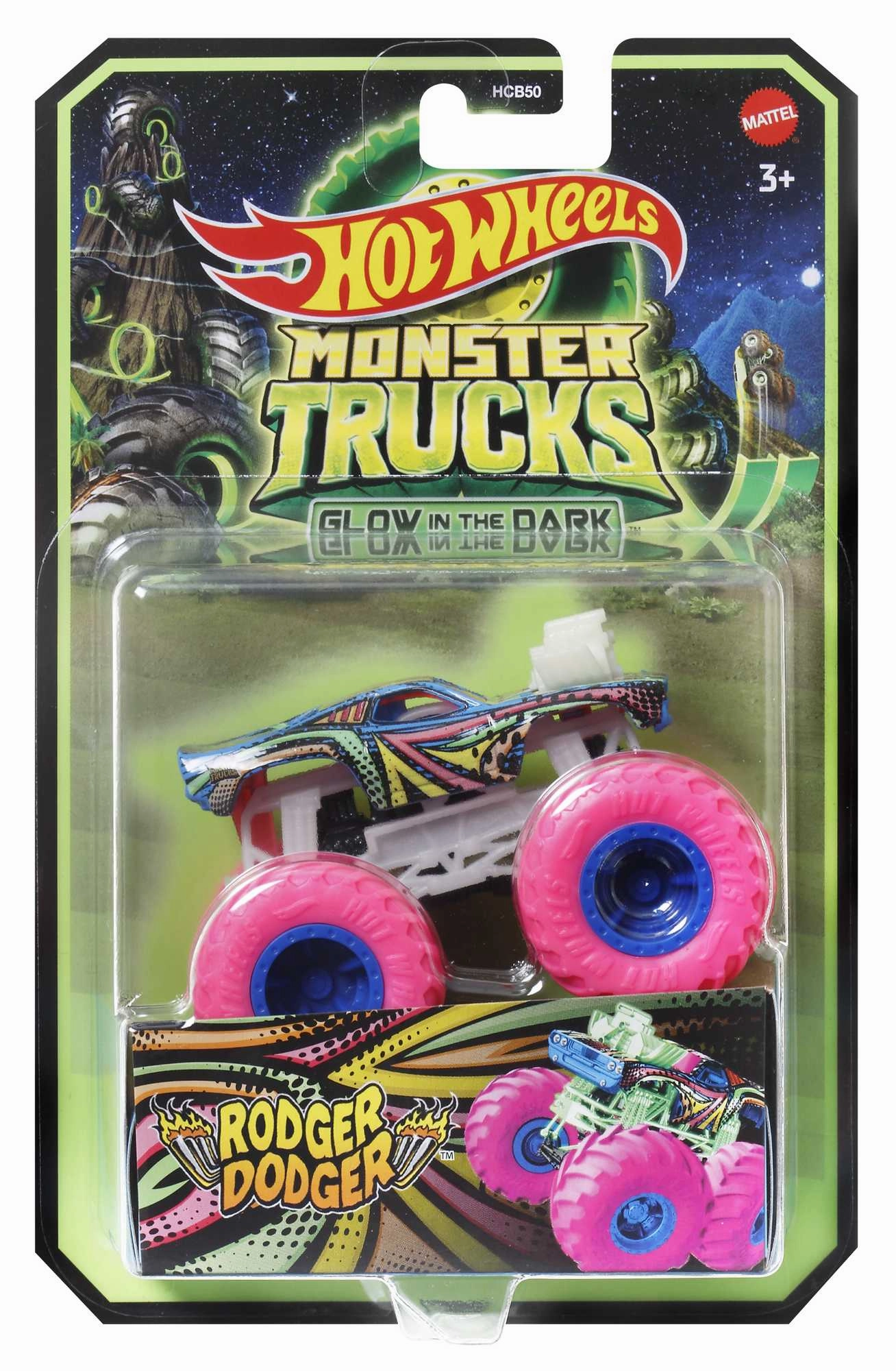 Hot Wheels 1:64 Glow In The Dark Monster Trucks Rodger Dodger