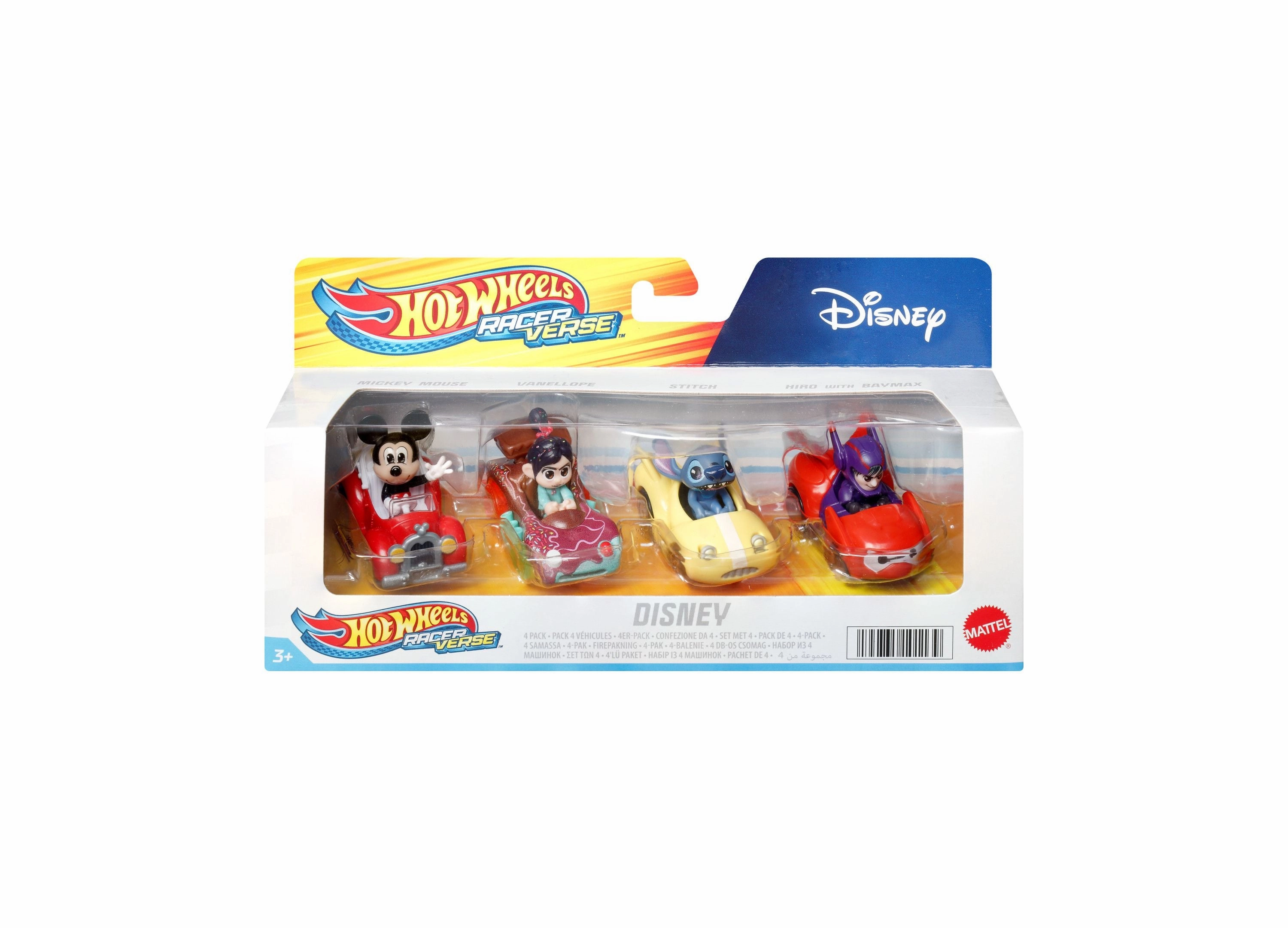 Hot Wheels RacerVerse Disney Die-Cast 4-Pack with Iconic Characters