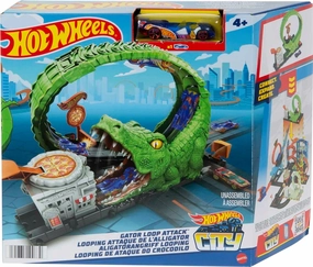 Hot Wheels Track Set with 1 Hot Wheels Car, Adjustable Track That Connects to Other Sets, Gator Loop Pizza Place Playset