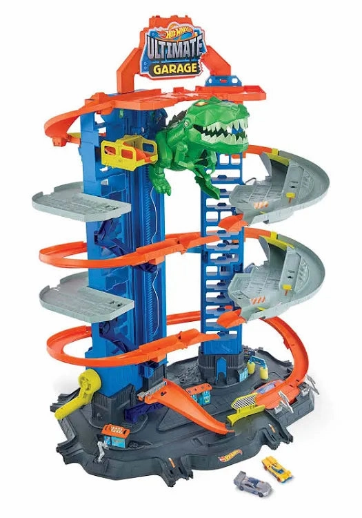 Hot Wheels Ultimate Garage Track Set with 2 Toy Cars with Multi-Level Side-by-Side Racetrack, Storage for 100  1:64 Scale Vehicles For Kids Ages 5 And Up