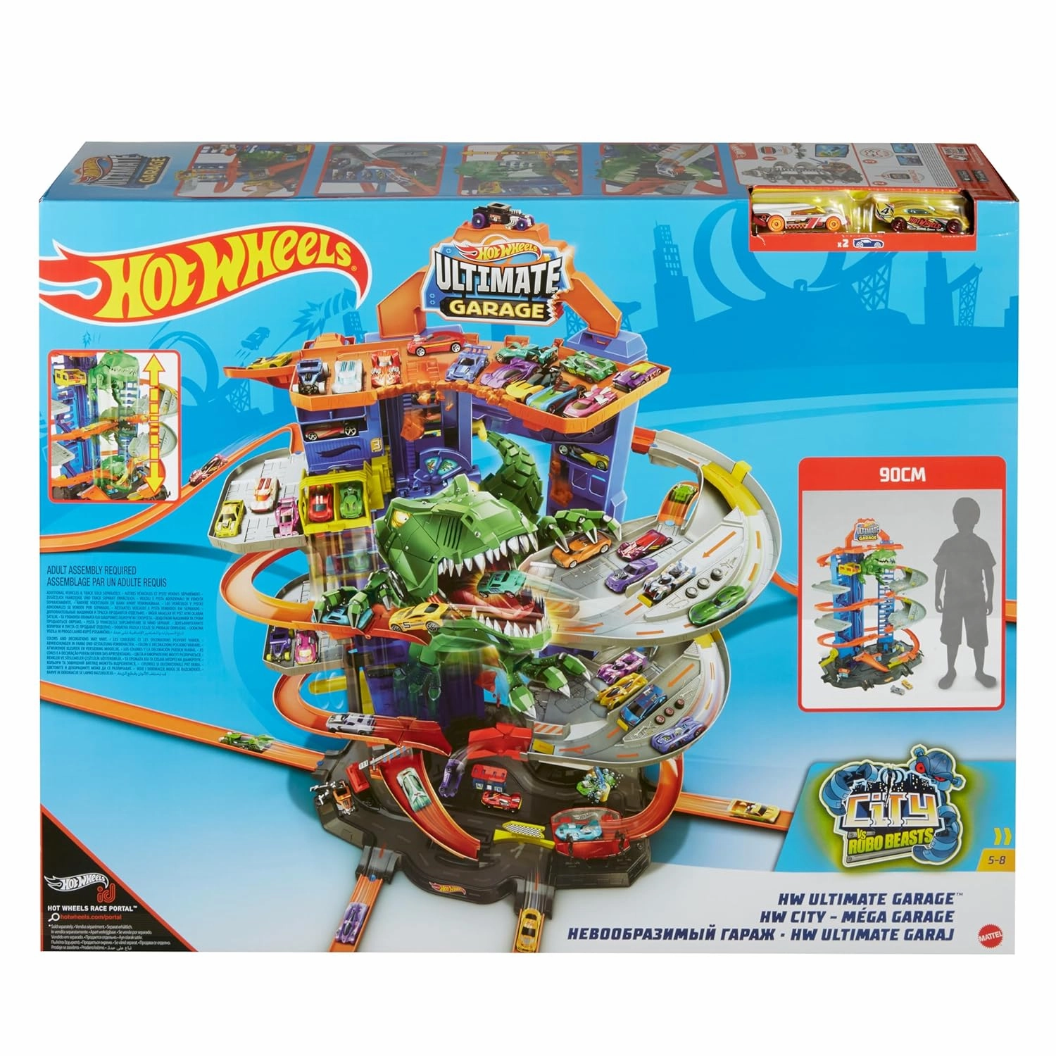Hot Wheels Ultimate Garage Track Set with 2 Toy Cars with Multi-Level Side-by-Side Racetrack, Storage for 100  1:64 Scale Vehicles For Kids Ages 5 And Up