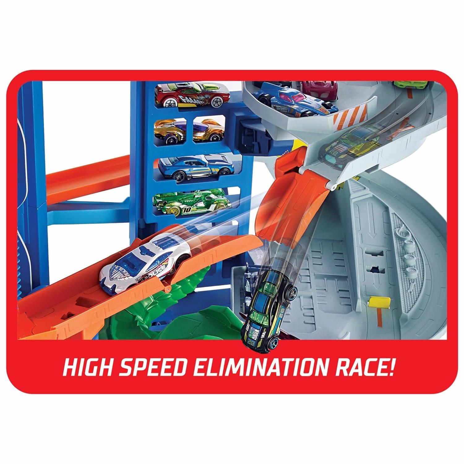 Hot Wheels Ultimate Garage Track Set with 2 Toy Cars with Multi-Level Side-by-Side Racetrack, Storage for 100  1:64 Scale Vehicles For Kids Ages 5 And Up