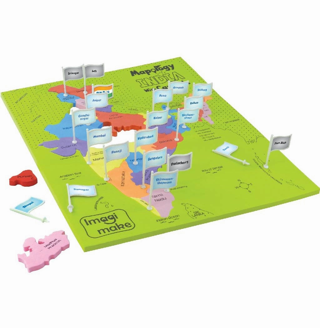 Imagimake Mapology Combo: Map Puzzle of India and World with Capitals and Flags of Country