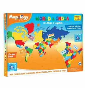 Imagimake Mapology Combo: Map Puzzle of India and World with Capitals and Flags of Country