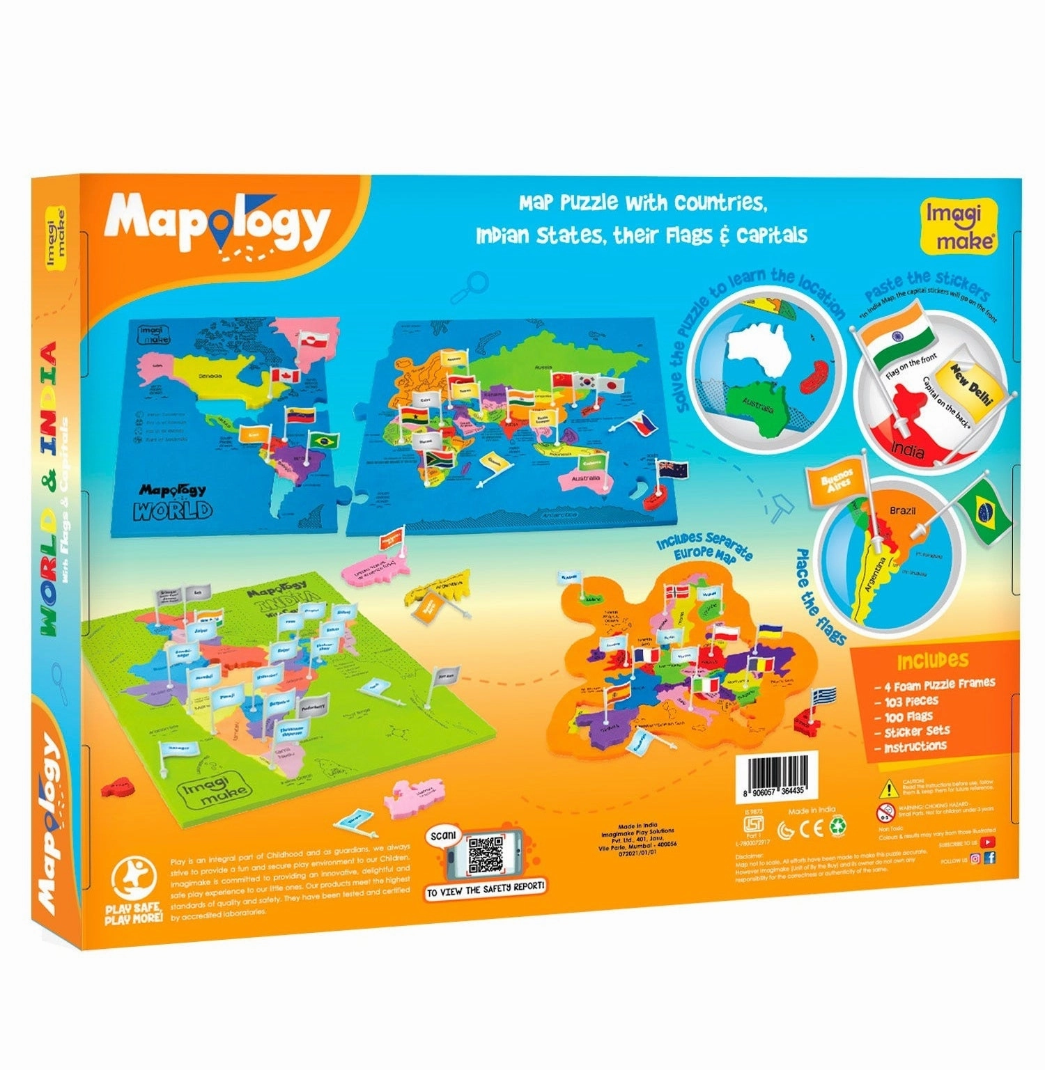 Imagimake Mapology Combo: Map Puzzle of India and World with Capitals and Flags of Country