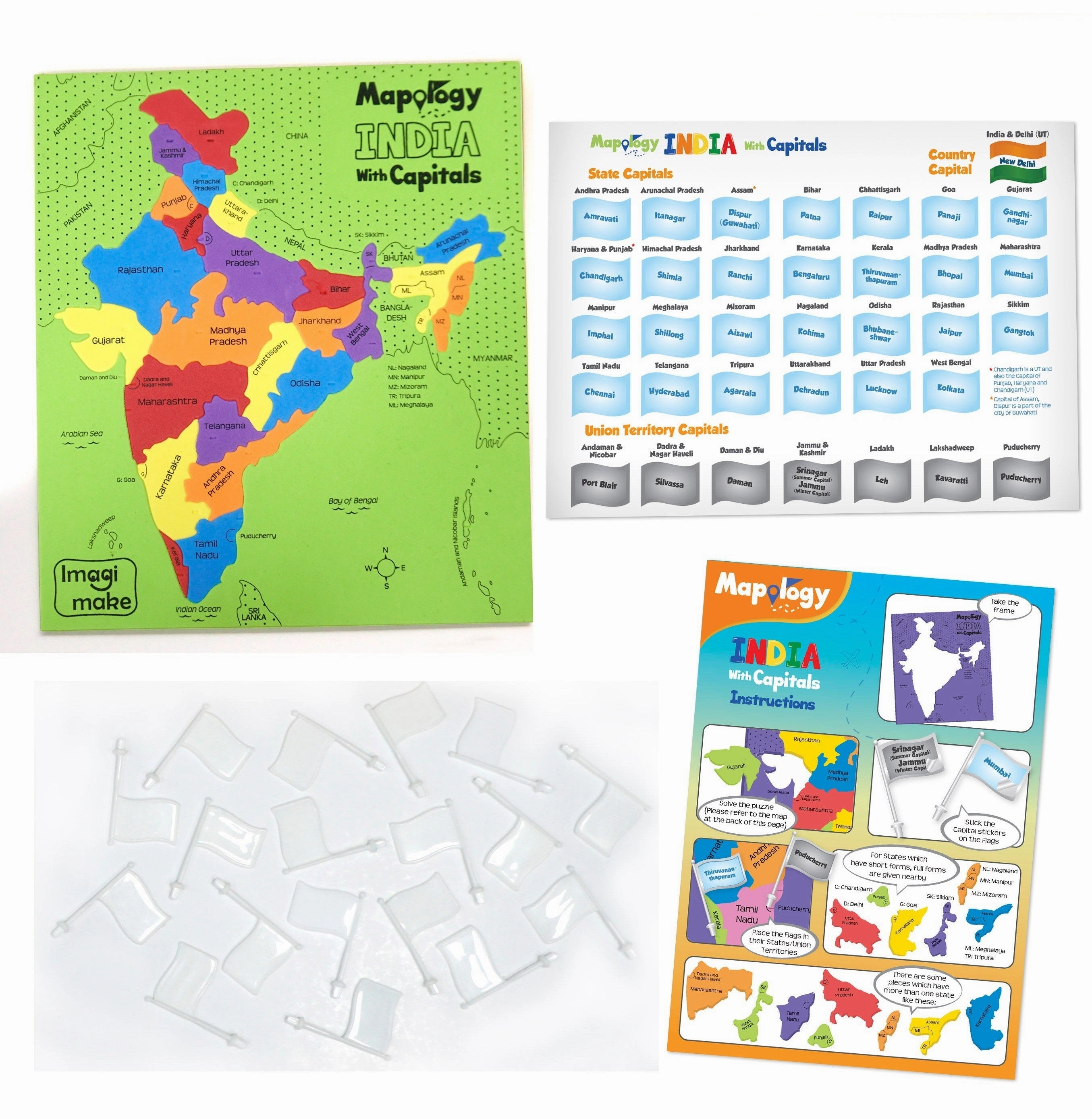 Imagimake Mapology Combo: Map Puzzle of India and World with Capitals and Flags of Country