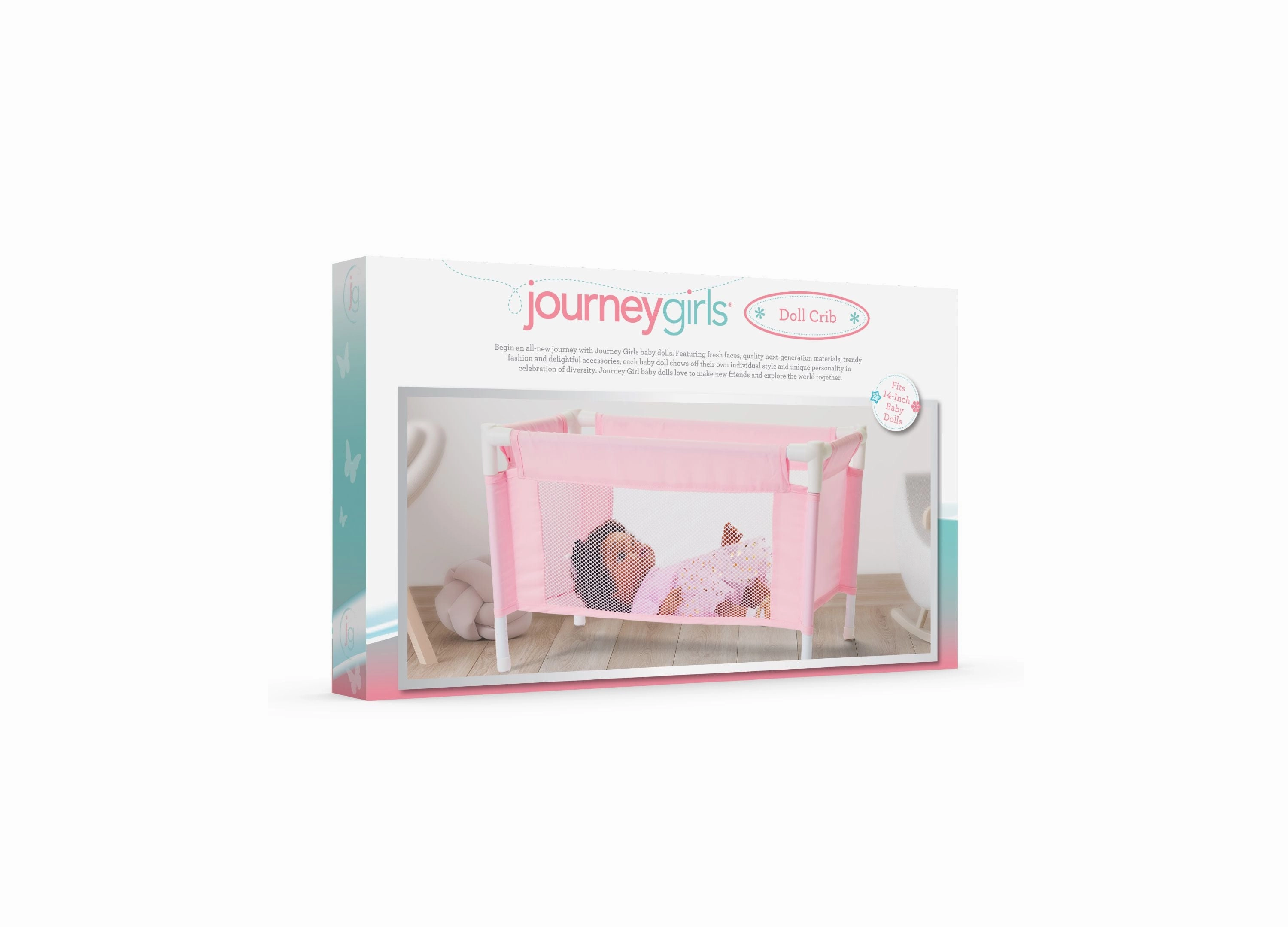 Journey Girls Pastel Pink Baby Doll Crib Playset