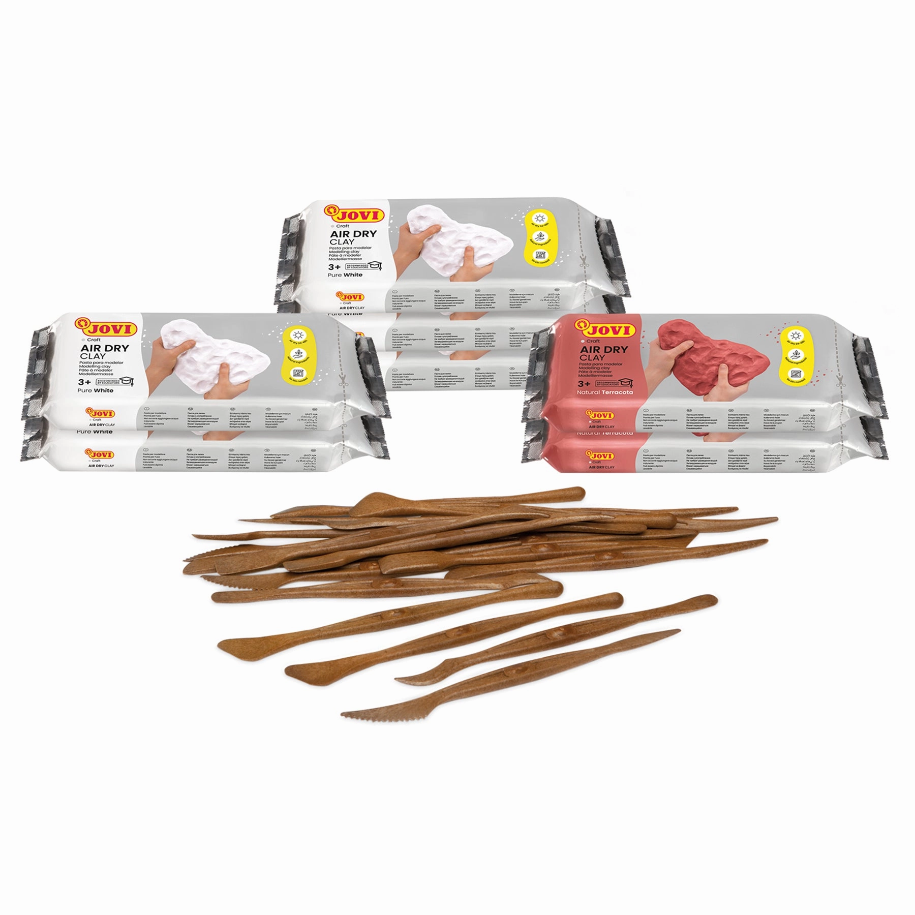 JOVI Air Dry Clay School Pack - 7 Bars, 1.1 Lb Each & 20 Spatulas, Assorted Colors