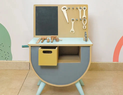 Kiddies Kingdom Tool Bench - Warm Grey Imaginative Play For Beginners
