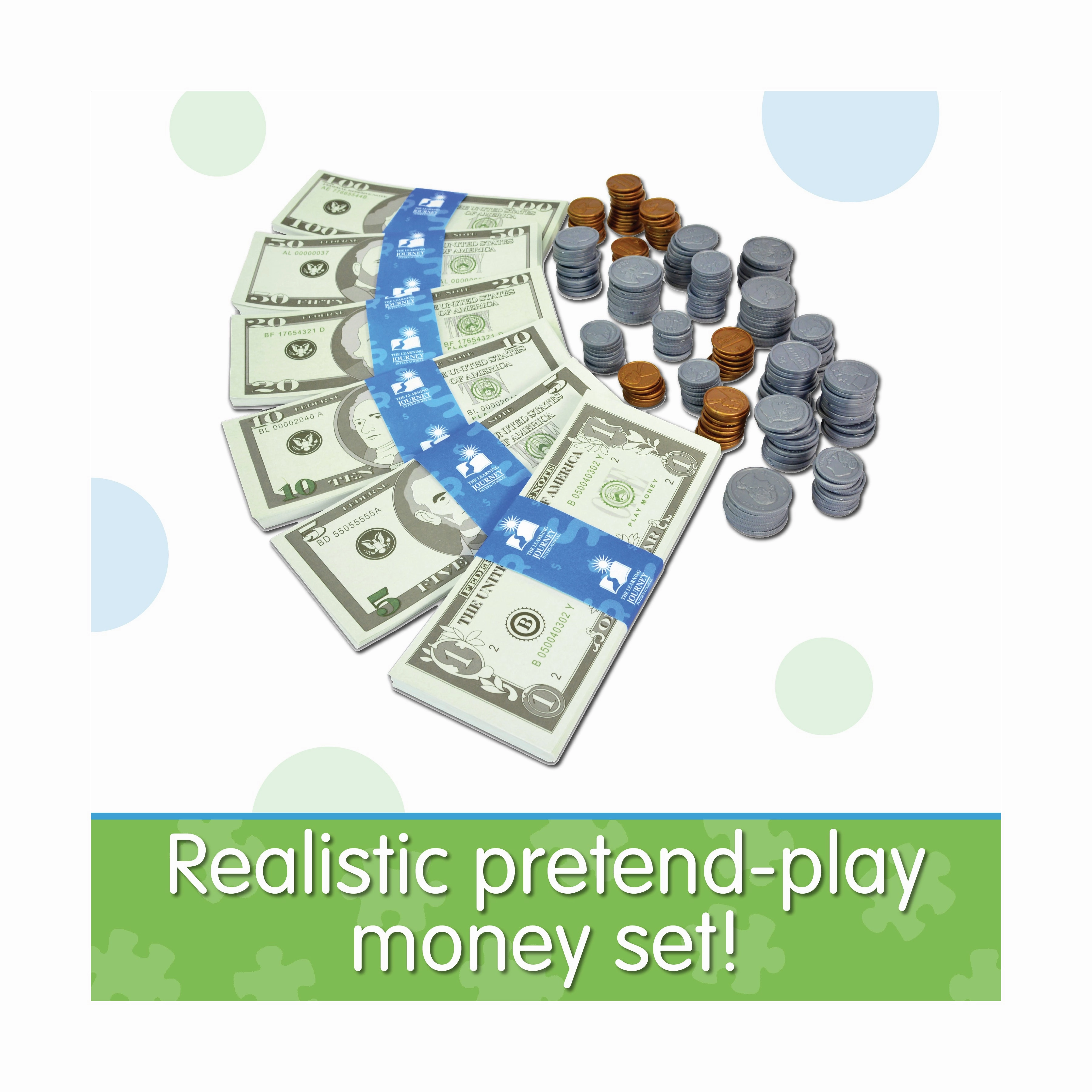 Kids Bank Ultimate Play Money Set - Realistic Toy Cash and Coins