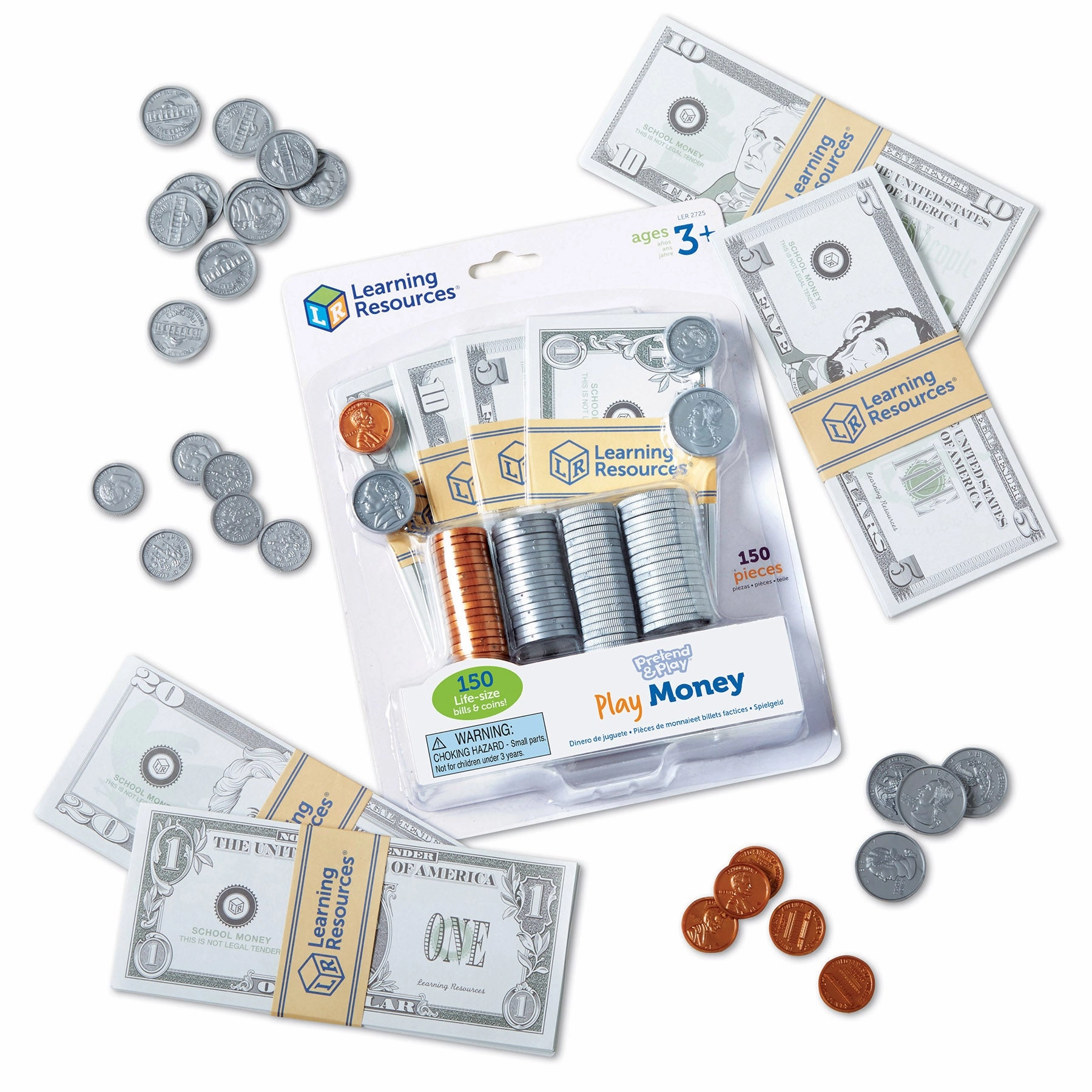 Learning Resources Pretend and Play Money - 300 Pieces of Play Bills and Coins