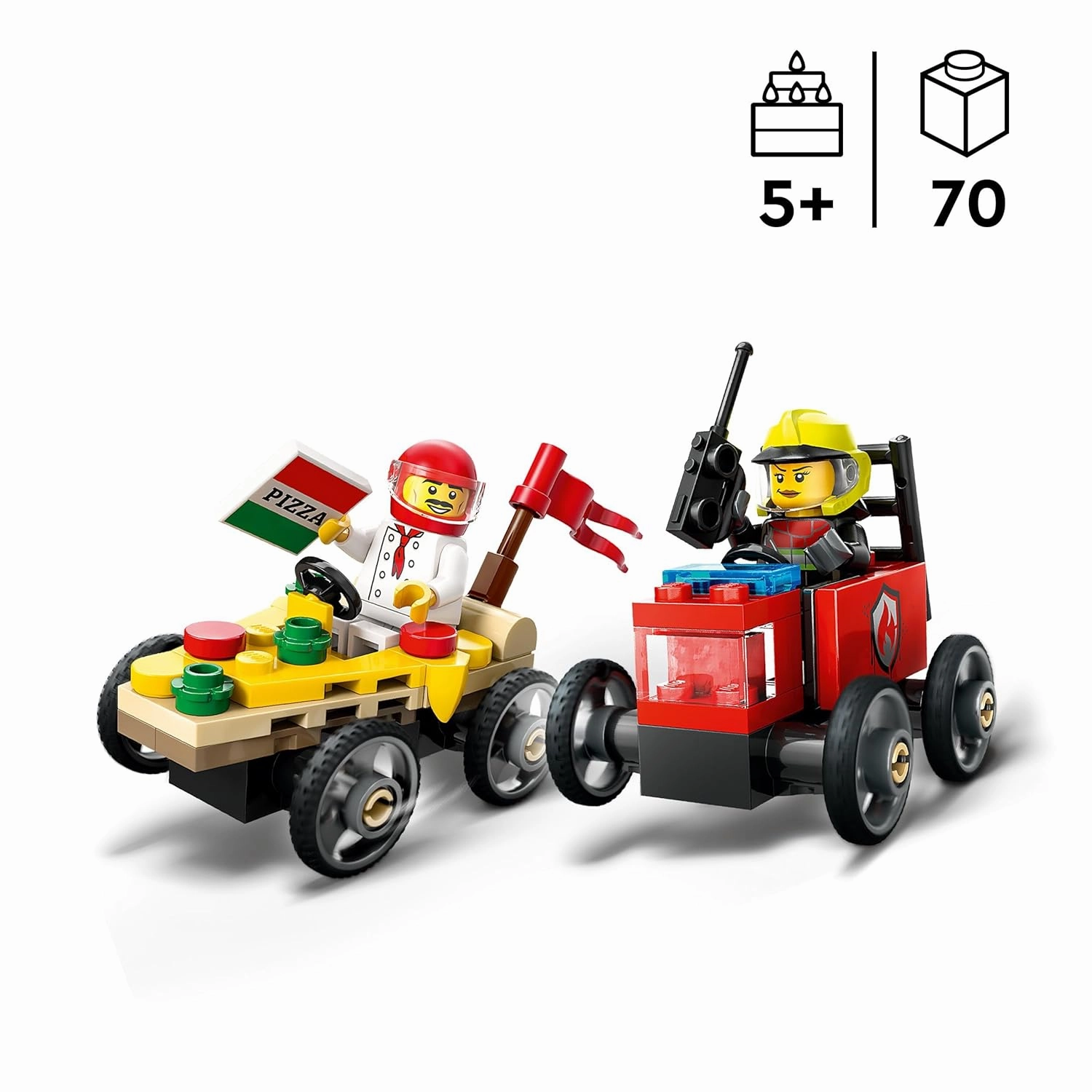 LEGO City Pizza vs. Fire Truck Race Car Building Kit For Ages 5 