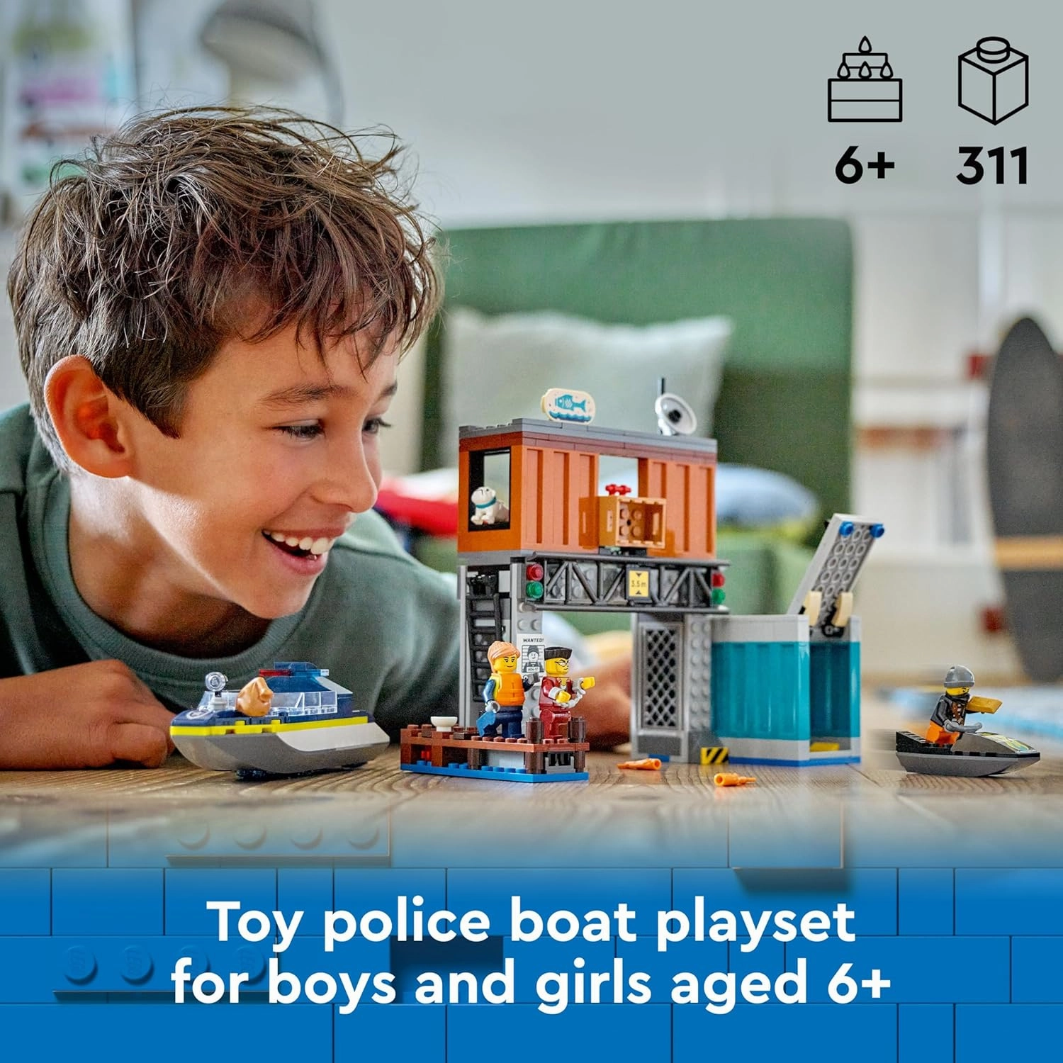 LEGO City Police Speedboat and Crooks Hideout Building Kit For Ages 6 