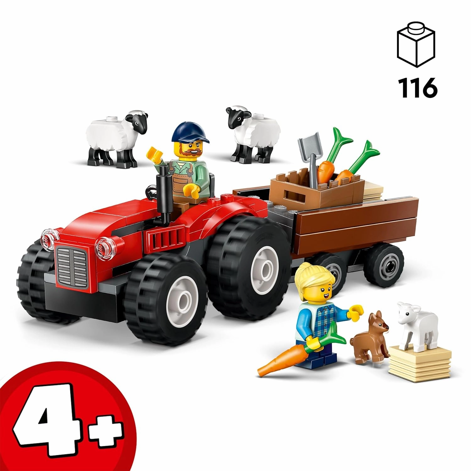 LEGO City Red Farm Tractor with Trailer & Sheep Building Kit For Ages 4 