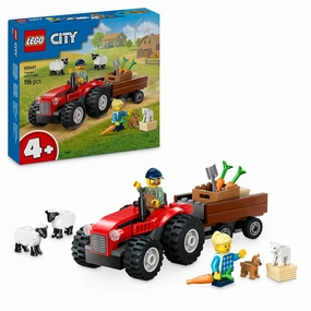 LEGO City Red Farm Tractor with Trailer & Sheep Building Kit For Ages 4 