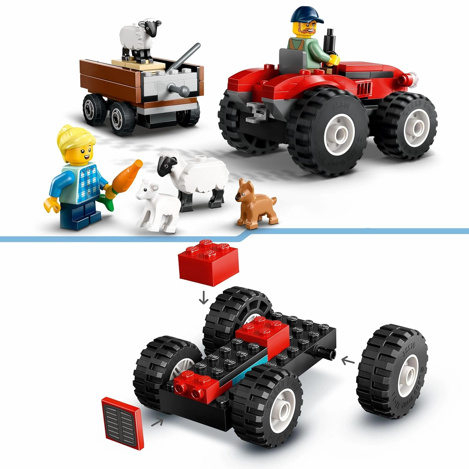 LEGO City Red Farm Tractor with Trailer & Sheep Building Kit For Ages 4 