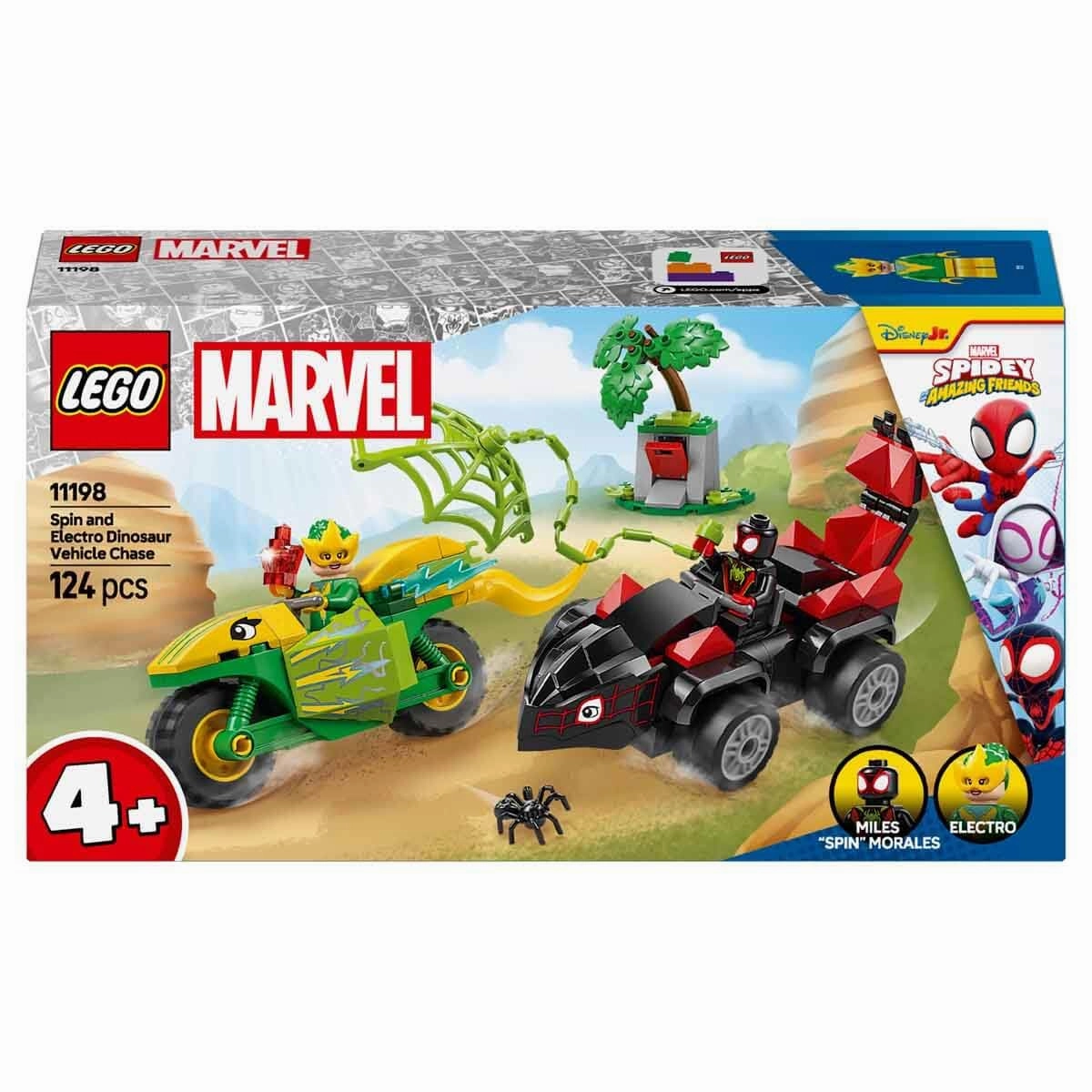 LEGO Marvel Spidey and His Amazing Friends Spin and Electro Dinosaur Vehicle Chase Building Kit For Ages 4 