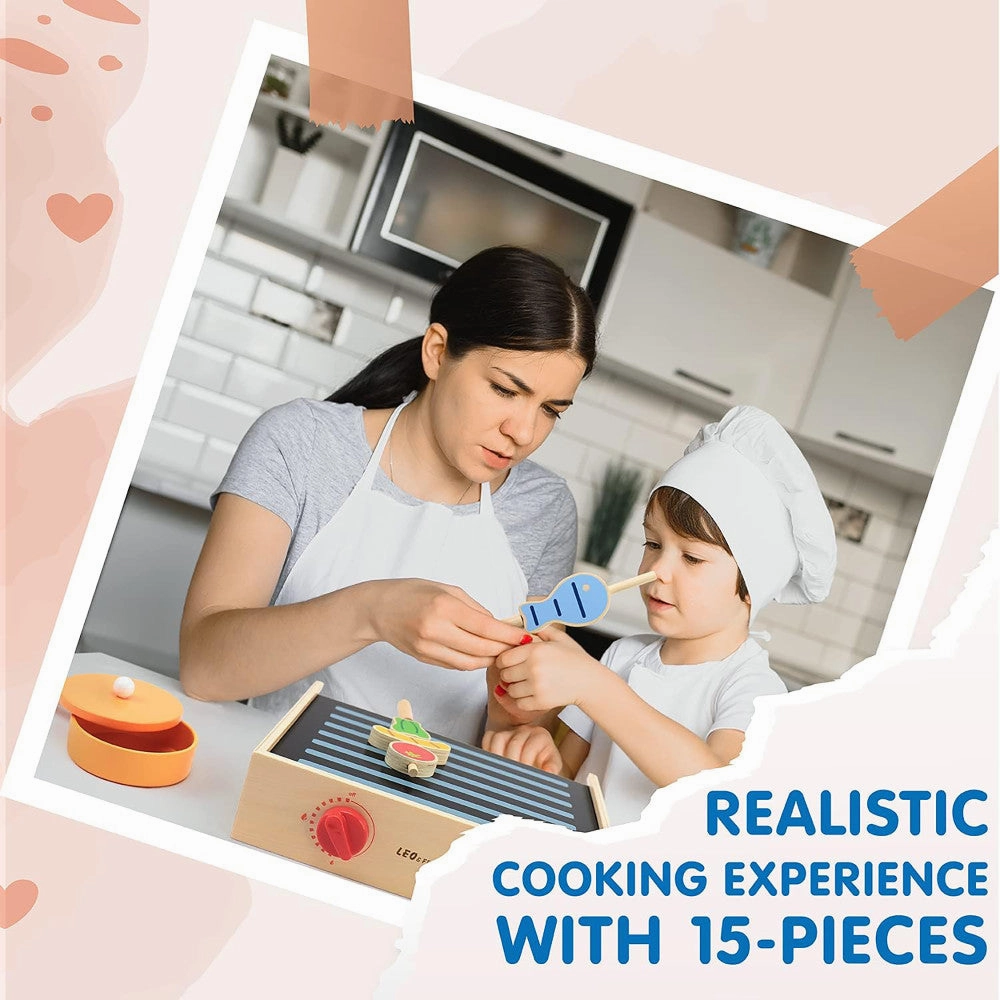 LEO & FRIENDS 2-In-1 Wooden Mini Kitchen Playset - 15pcs