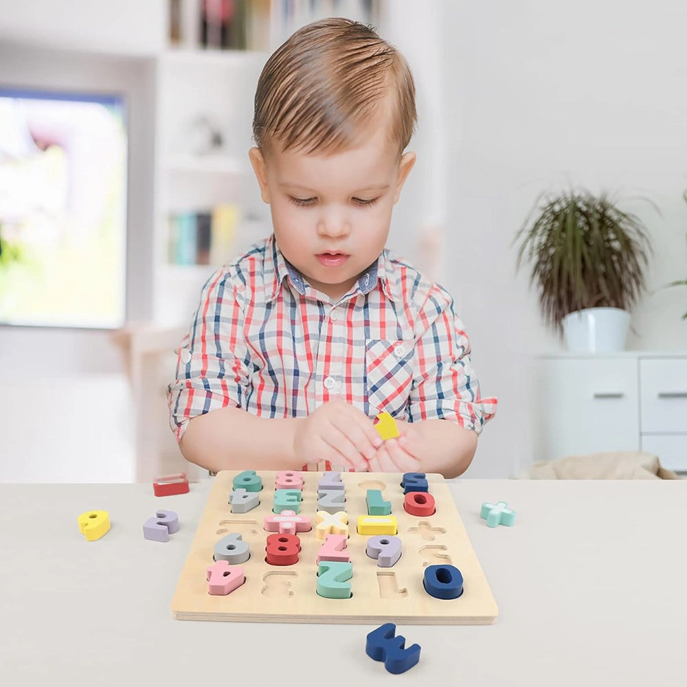 LEO & FRIENDS Colorful Wooden Chunky Number Math Puzzle - 26 Pieces, Learning Toy