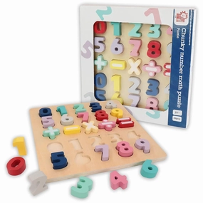 LEO & FRIENDS Colorful Wooden Chunky Number Math Puzzle - 26 Pieces, Learning Toy