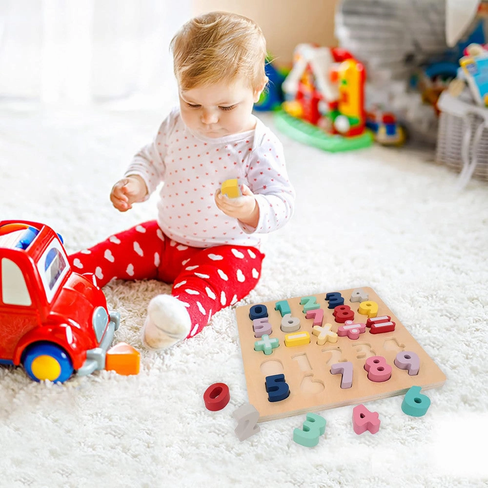 LEO & FRIENDS Colorful Wooden Chunky Number Math Puzzle - 26 Pieces, Learning Toy