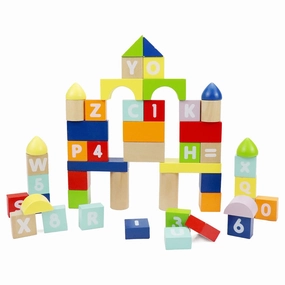 LEO & FRIENDS Count & Spell Building Block Set - 50 Colorful Wooden Pieces