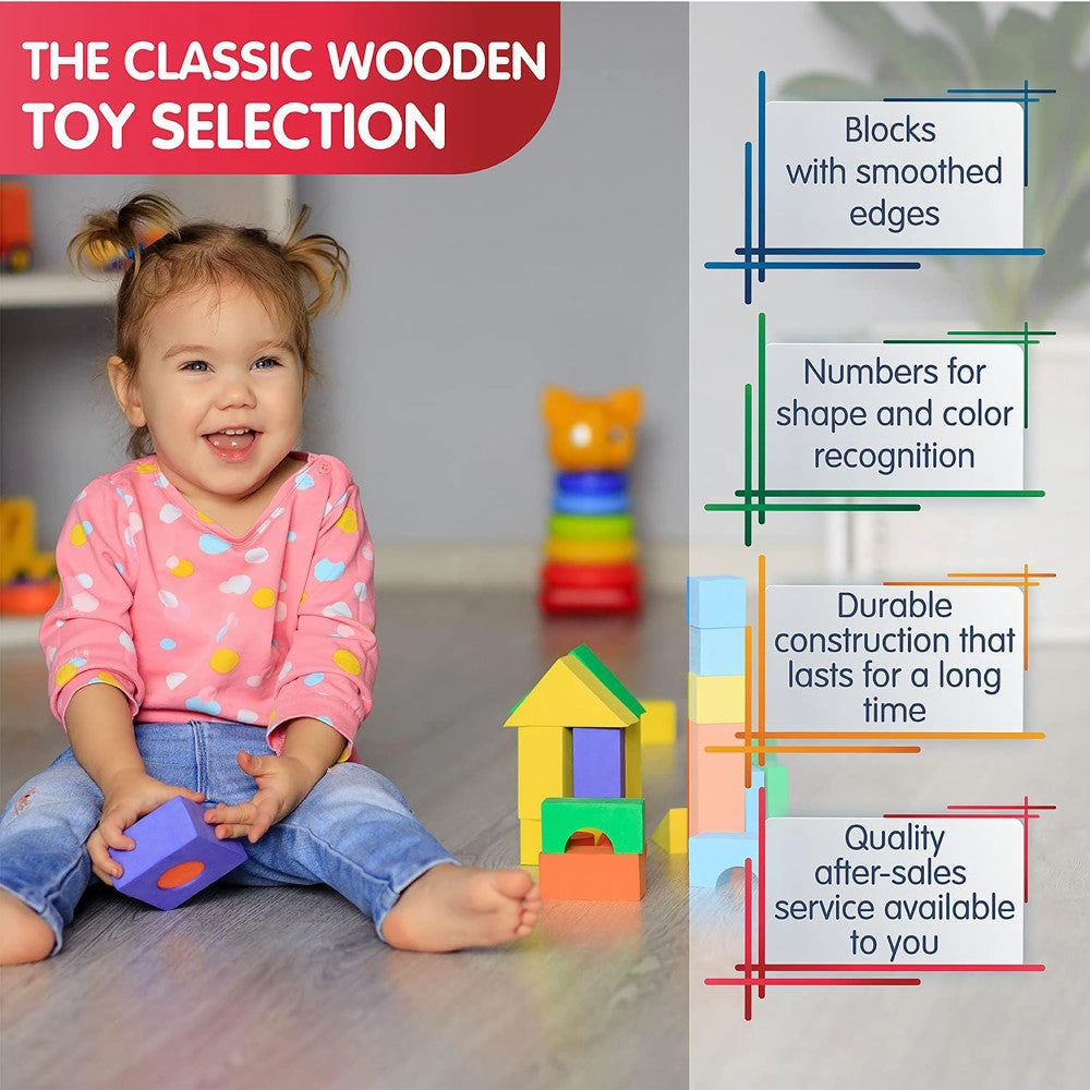 LEO & FRIENDS Count & Spell Building Block Set - 50 Colorful Wooden Pieces