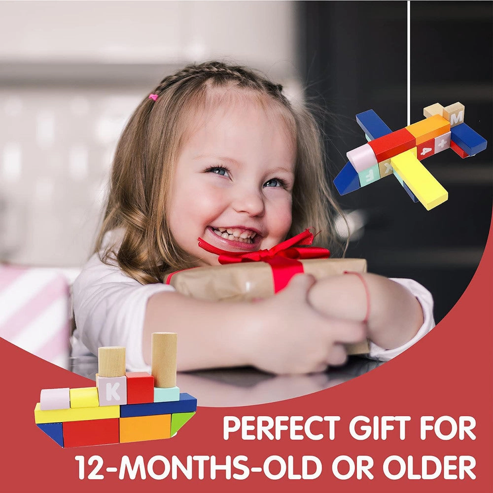 LEO & FRIENDS Count & Spell Building Block Set - 50 Colorful Wooden Pieces