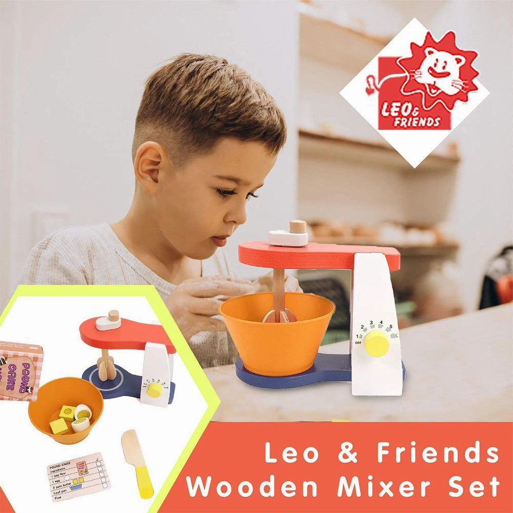 LEO & FRIENDS Wooden Mixer Set - 9pc Make-A-Cake Kit