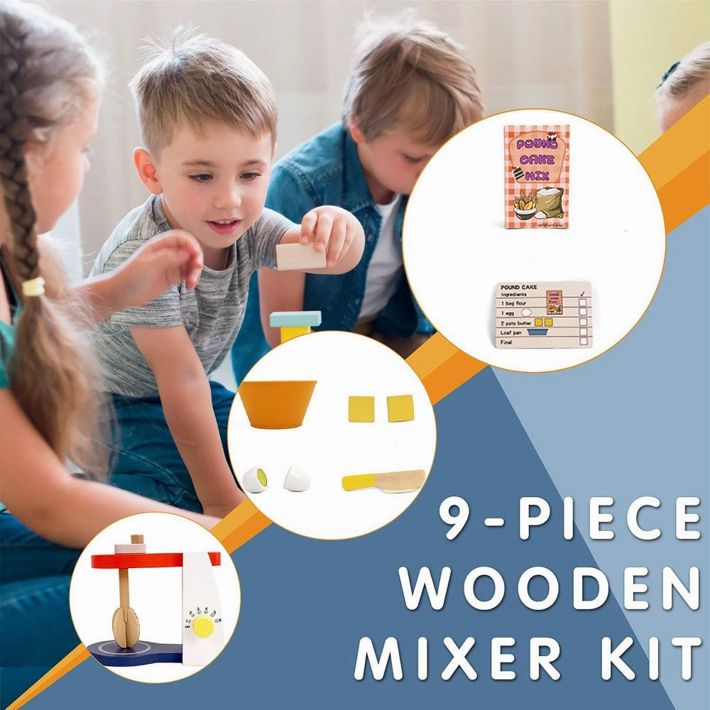 LEO & FRIENDS Wooden Mixer Set - 9pc Make-A-Cake Kit