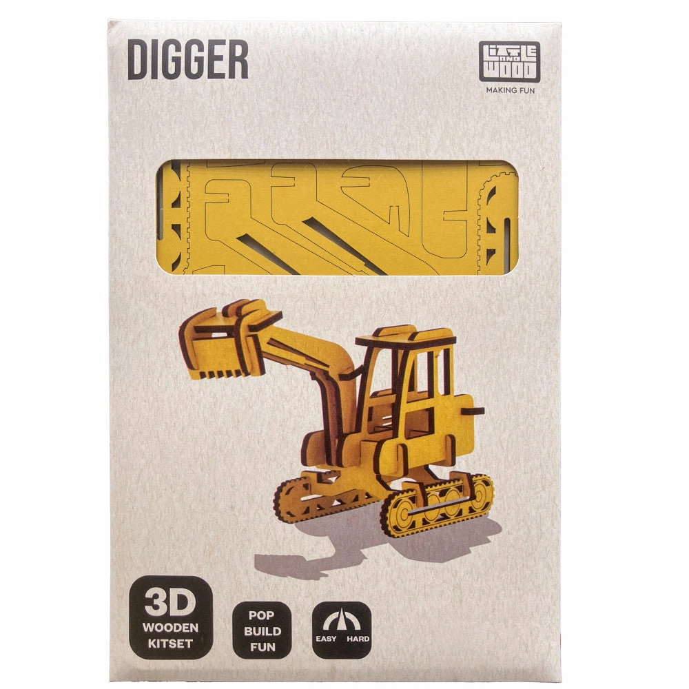 Little & Wood: Medium Digger - 3D Yellow Wooden Construction Kit
