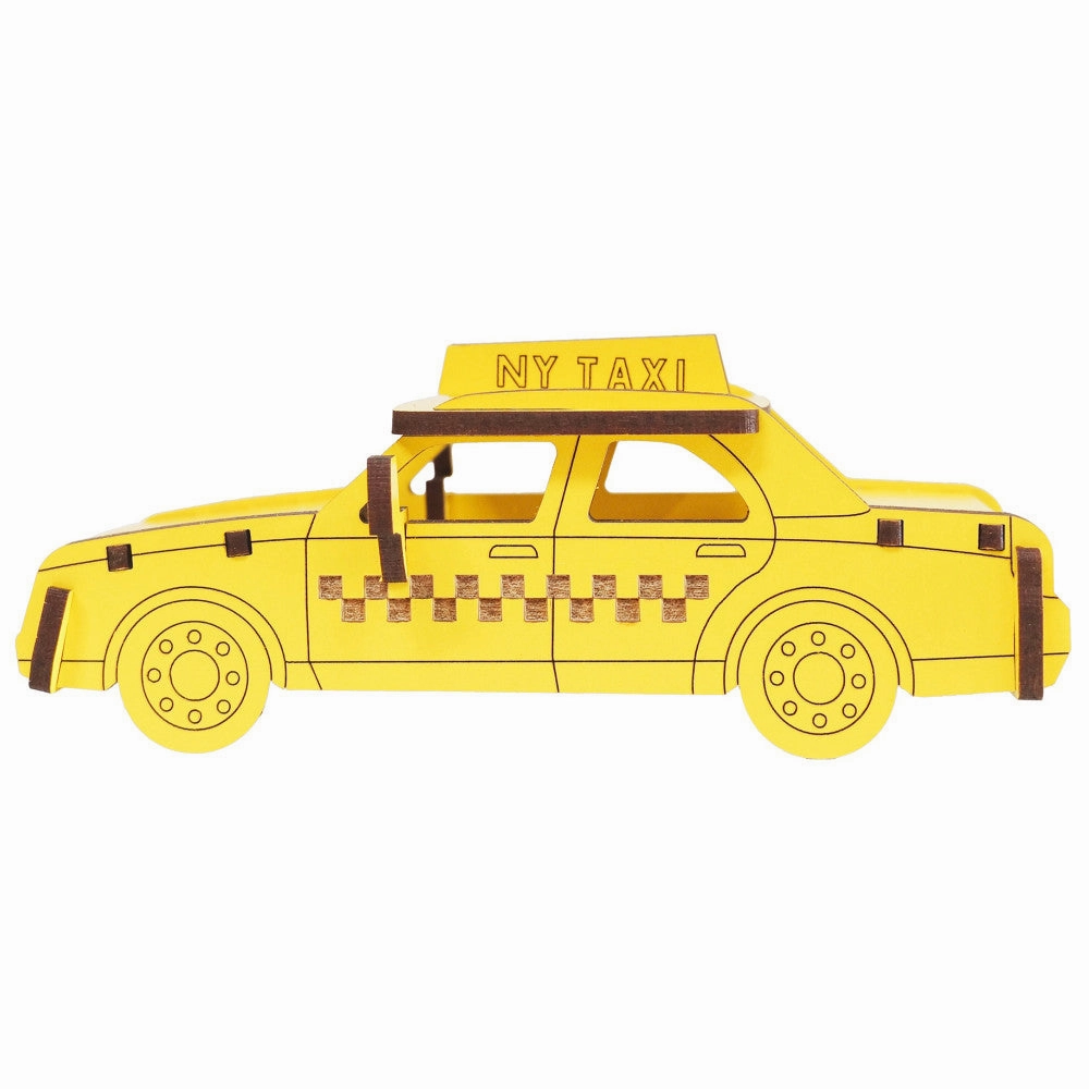 Little & Wood: Woodlet: Vibrant Medium Taxi - 3D Wooden Kit