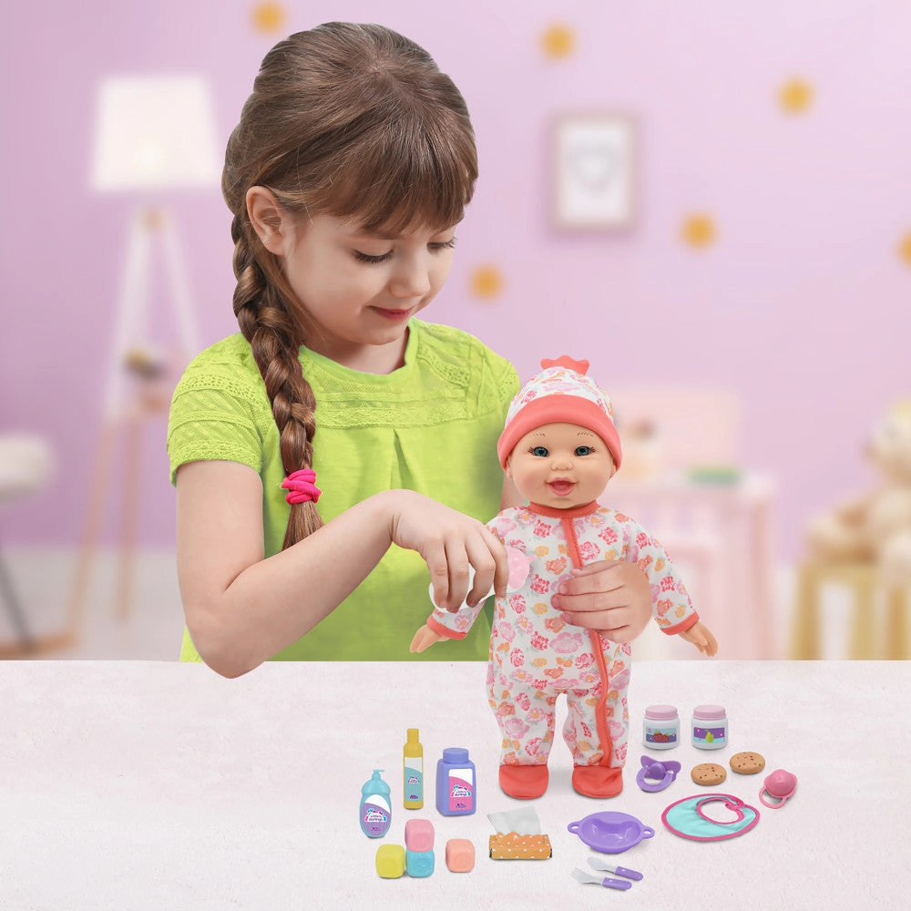 Little Darlings 12-inch Interactive Bouncing Baby Doll Playset - Pink & White