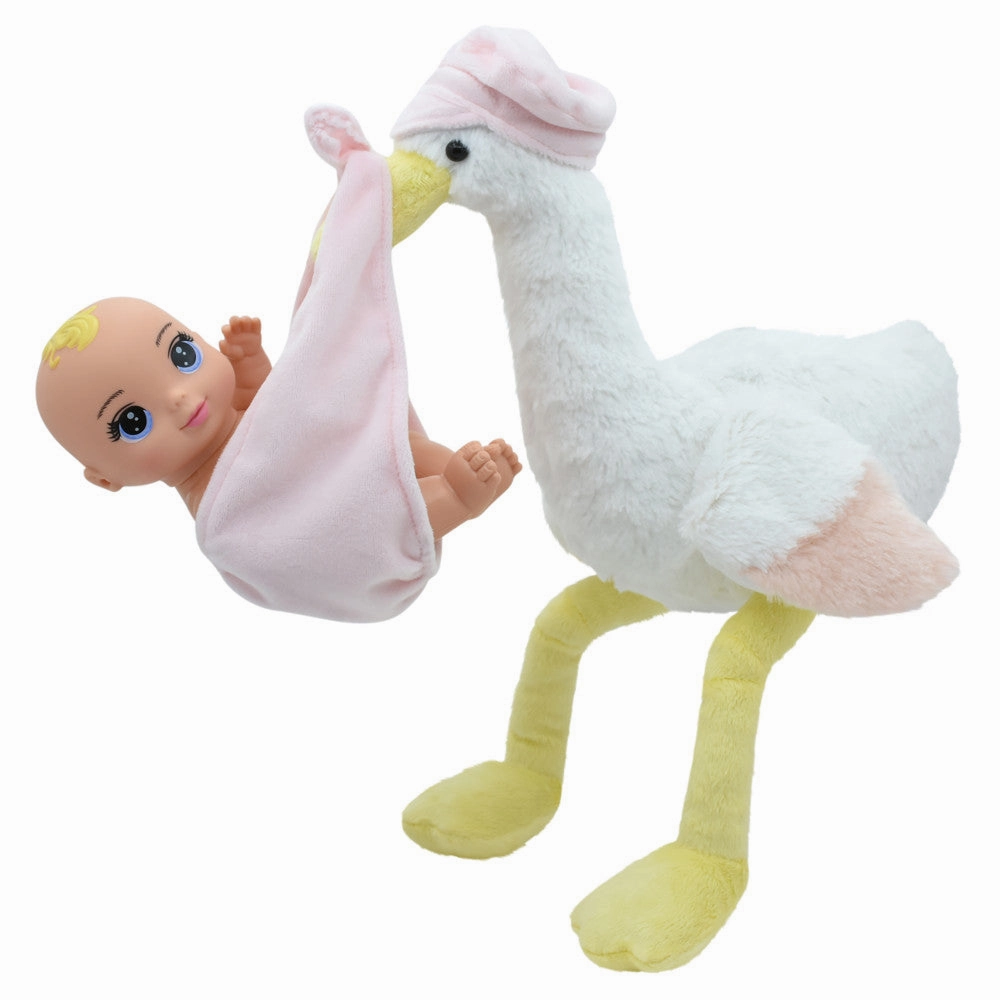 Magic Nursery 8-inch Special Delivery Set - Posable Newborn Baby Doll with Plush Stork, Pink