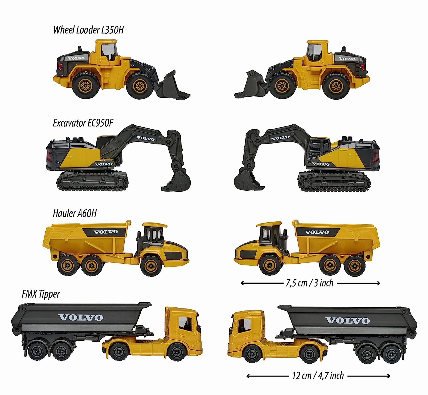 Majorette Volvo Construction Vehicles 4 Car Gift Set For Kids Ages 3 