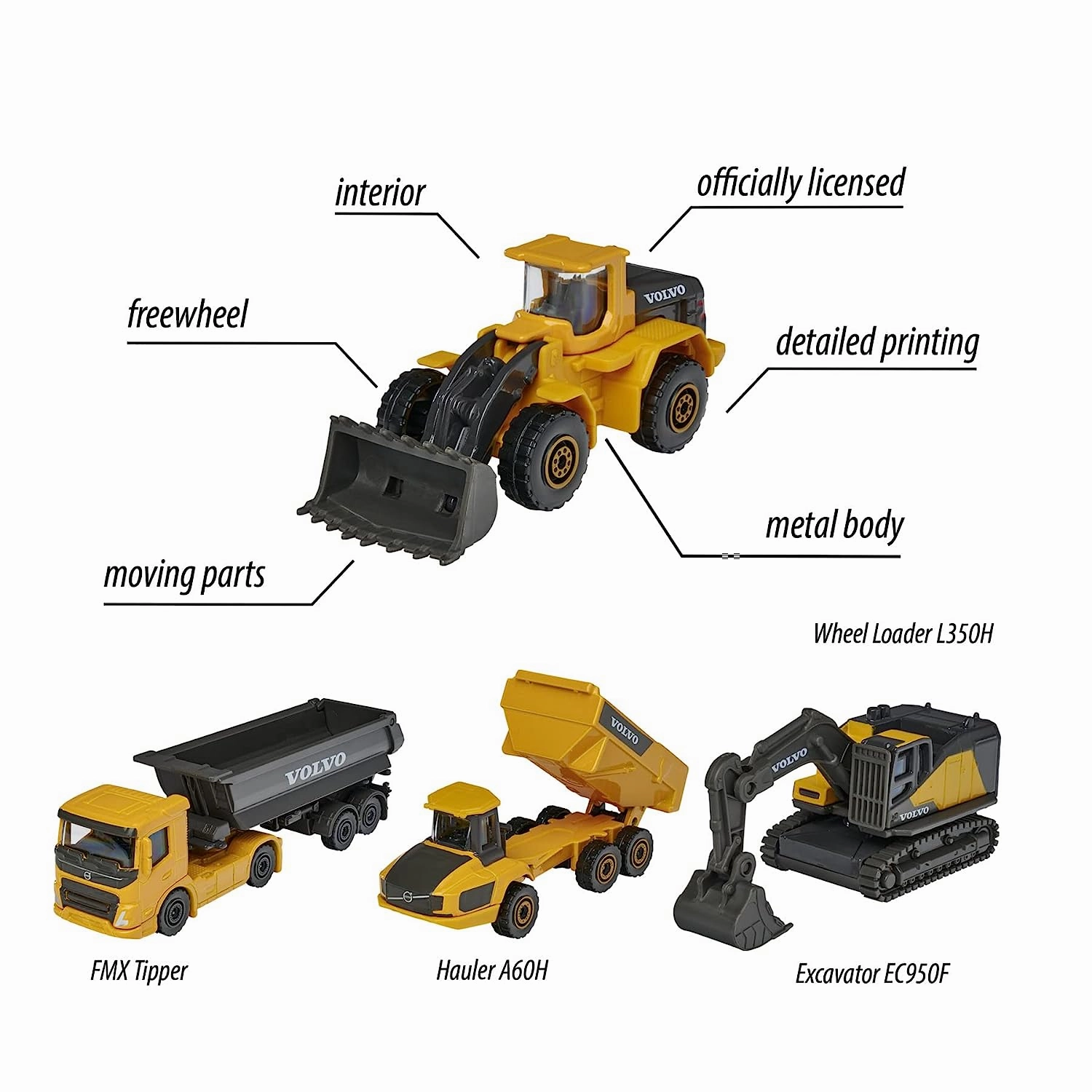 Majorette Volvo Construction Vehicles 4 Car Gift Set For Kids Ages 3 