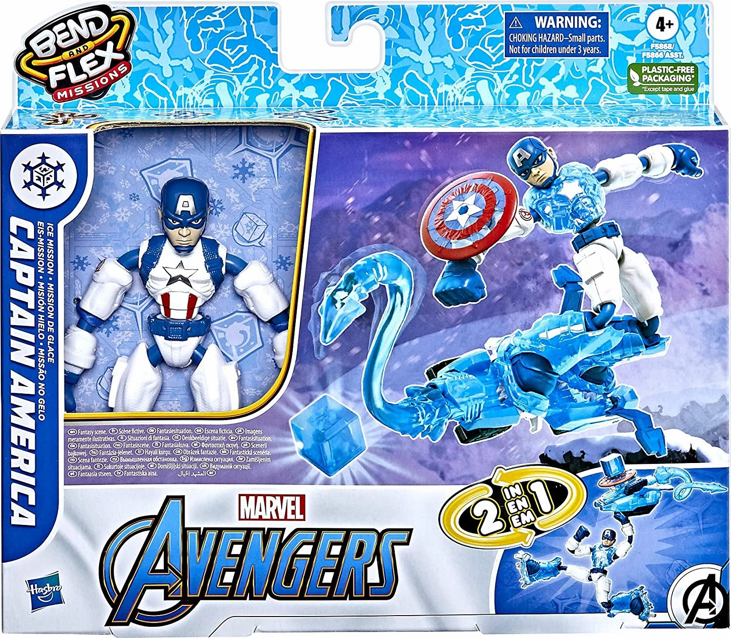 Marvel Avengers Bend and Flex Missions 6-Inch-Scale Captain America Ice Mission Figure with 2-in-1 Accessory for Ages 4 and Up