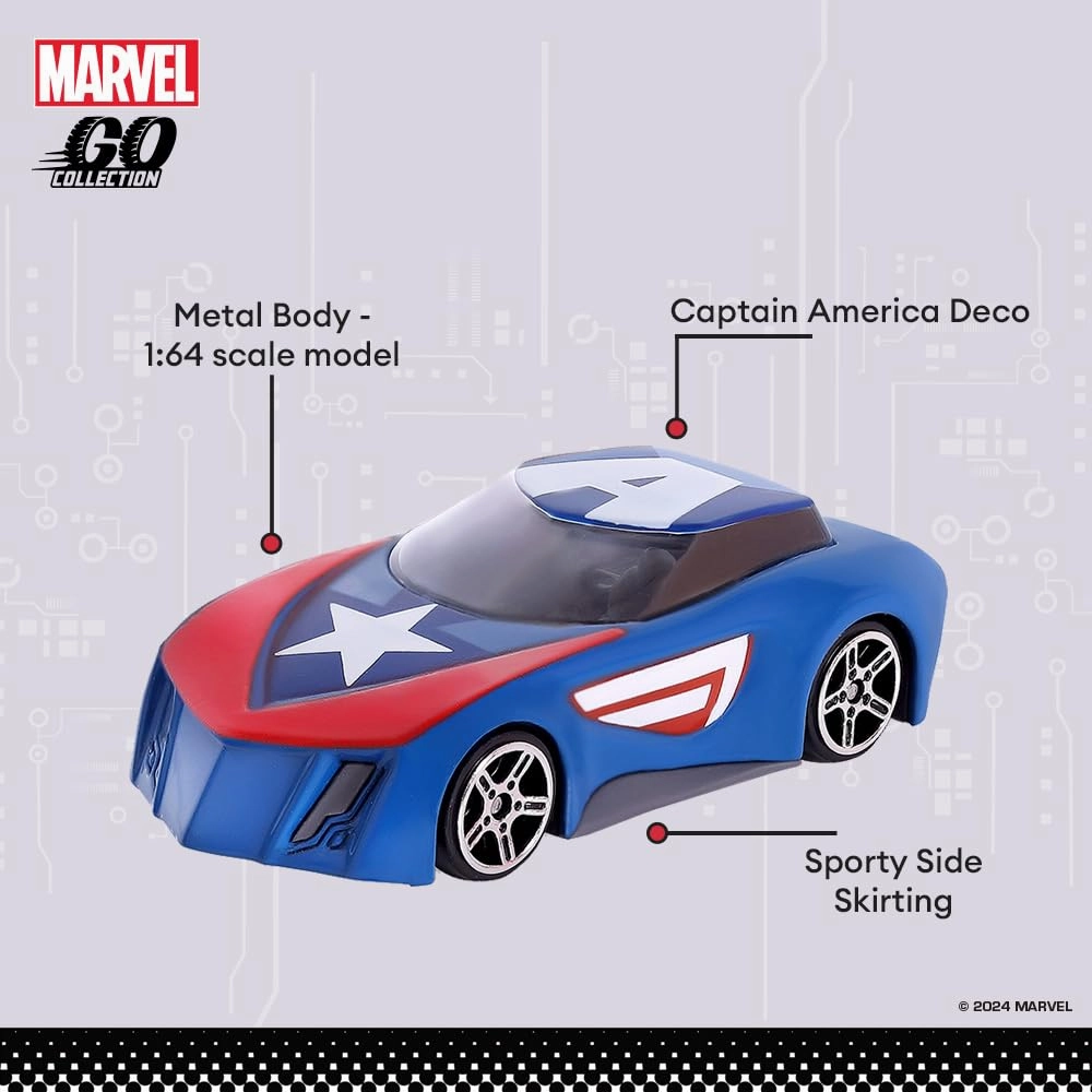 Marvel Go 1:64 Diecast Captain America Rapid Racer Toy Car for Collection for Ages 3 years and up
